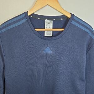adidas Men's Medium Navy Crewneck Sweatshirt with Light Blue Stripes Unisex